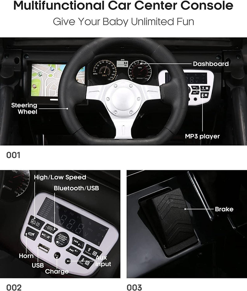 12V Electric Ride-On Car with MP3, Lights, and Remote Control - Black