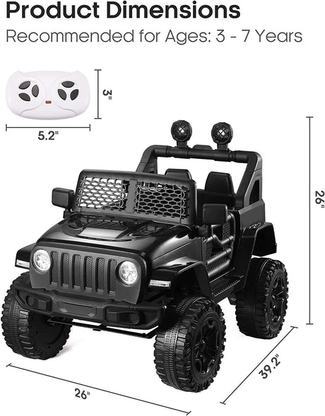 12V Electric Ride-On Car with MP3, Lights, and Remote Control - Black