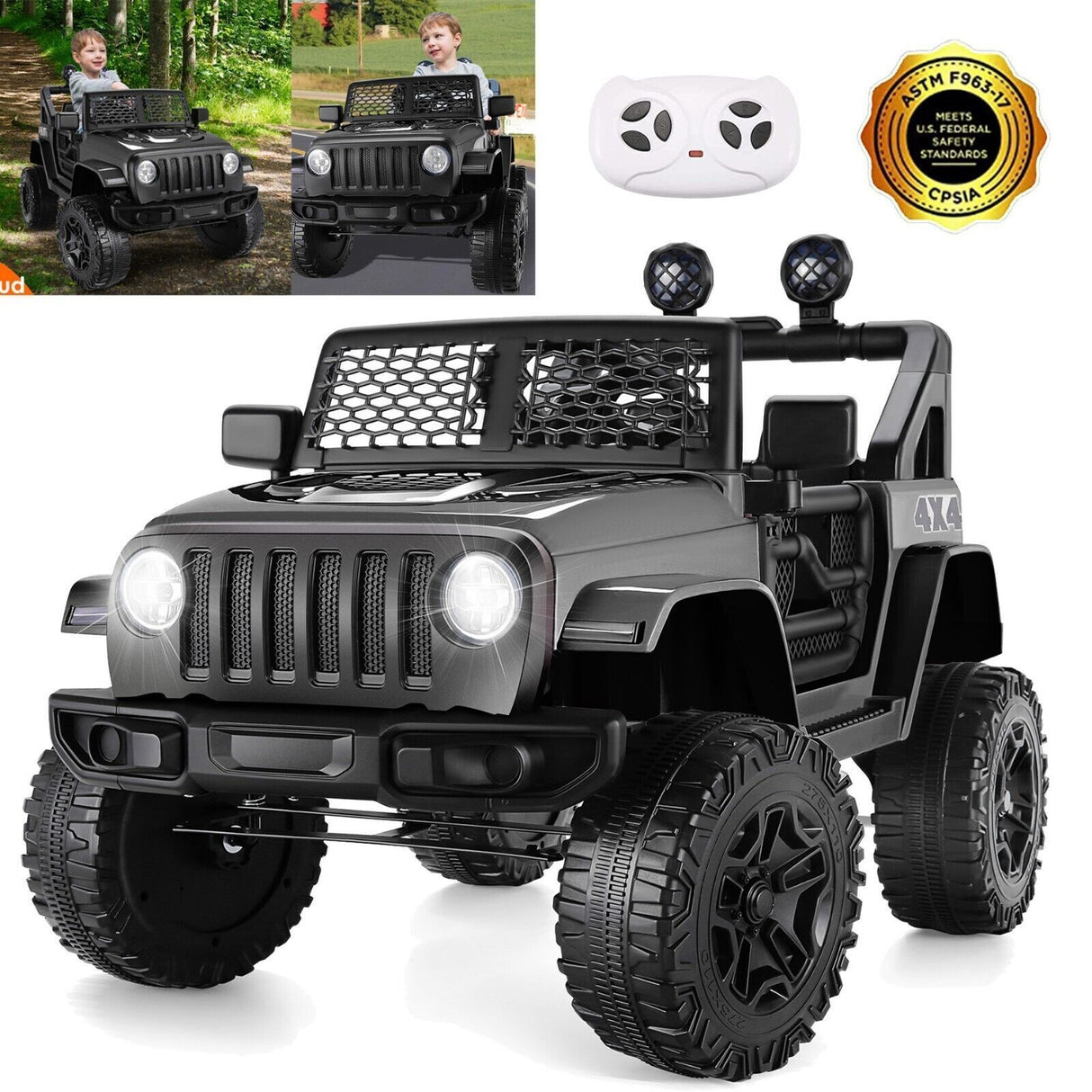 12V Kids Ride-on Truck JEEP with Remote Control and LED Lights