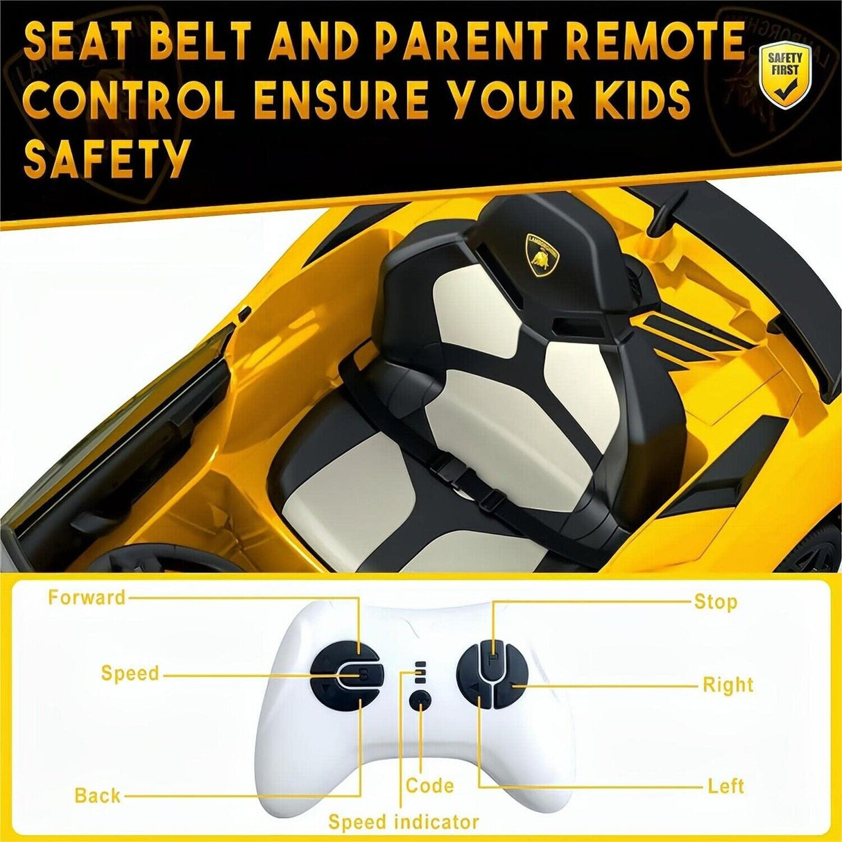 12V Electric Sports Car for Kids - Yellow Ride-On with Remote Control