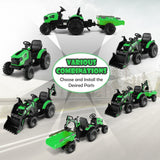 Yellow 12V Electric Ride-On Excavator Bulldozer Rubber Tires with Trailer for Kids - Remote Control Included
