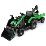 Yellow 12V Electric Ride-On Excavator Bulldozer Rubber Tires with Trailer for Kids - Remote Control Included