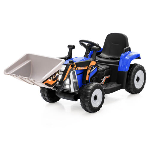 12V Electric Ride-On Excavator Digger Tractor with RC Control and Digging Bucket - Blue