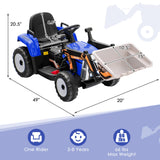 12V Electric Ride-On Excavator Digger Tractor with RC Control and Digging Bucket - Blue