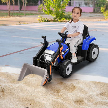 12V Electric Ride-On Excavator Digger Tractor with RC Control and Digging Bucket - Blue