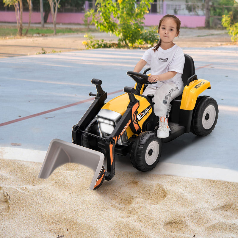 12V Electric Ride-On Excavator Digger Tractor with RC Control and Digging Bucket - Yellow