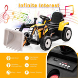 12V Electric Ride-On Excavator Digger Tractor with RC Control and Digging Bucket - Yellow