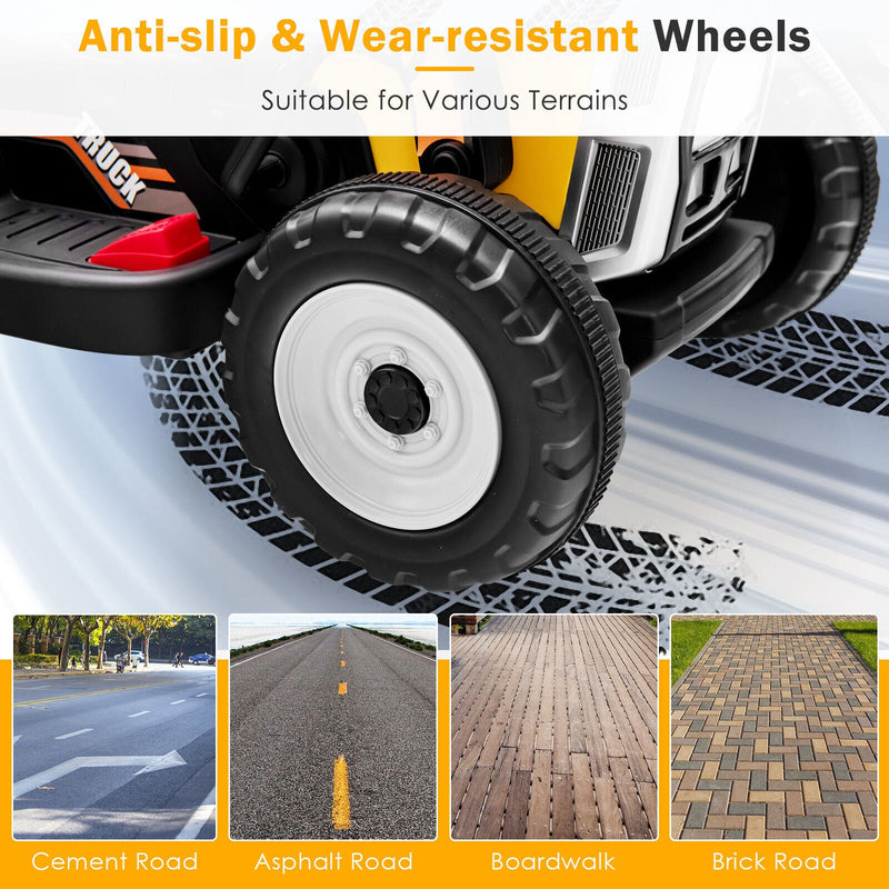 12V Electric Ride-On Excavator Digger Tractor with RC Control and Digging Bucket - Yellow