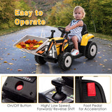 12V Electric Ride-On Excavator Digger Tractor with RC Control and Digging Bucket - Yellow