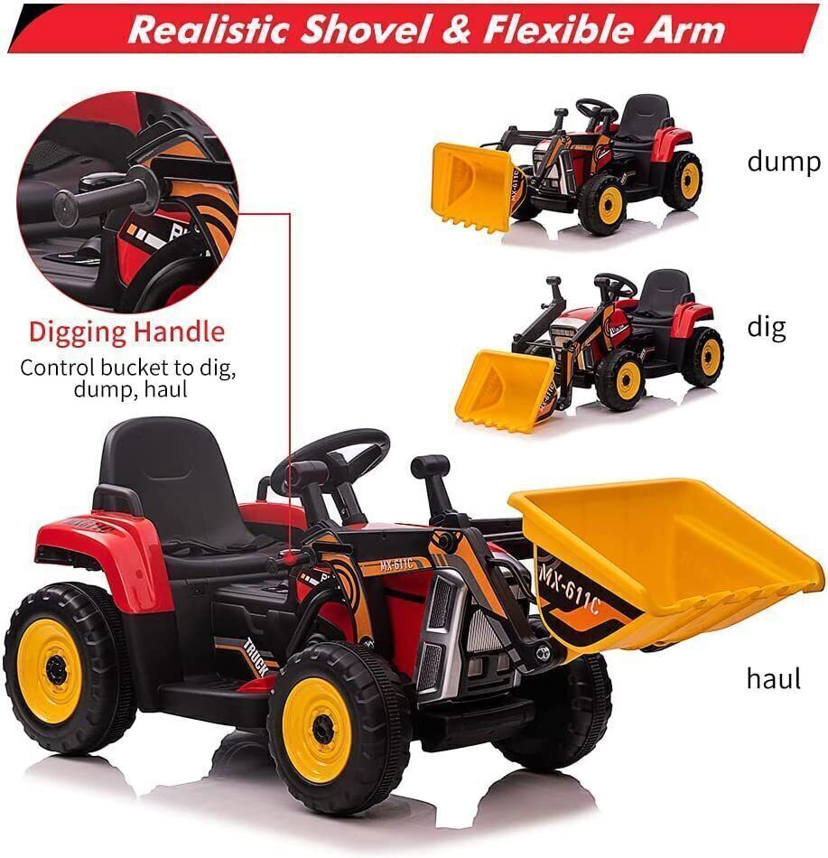 12V Electric Ride-On Excavator for Kids with Bluetooth and 3 Speeds