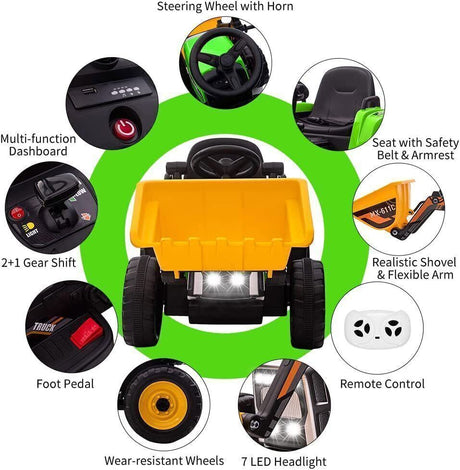 12V Electric Ride-On Excavator for Kids with Bluetooth and 3 Speeds