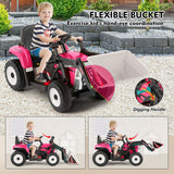 12V Electric Ride On Excavator Digger with Bluetooth Music and Remote Control - 3 Speeds and Light Effects Included