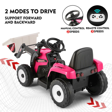 12V Electric Ride On Excavator Digger with Bluetooth Music and Remote Control - 3 Speeds and Light Effects Included