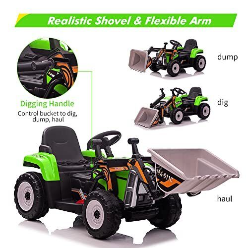 12V Electric Ride-On Excavator Truck for Kids with 3 Speeds, Music, and Remote Control