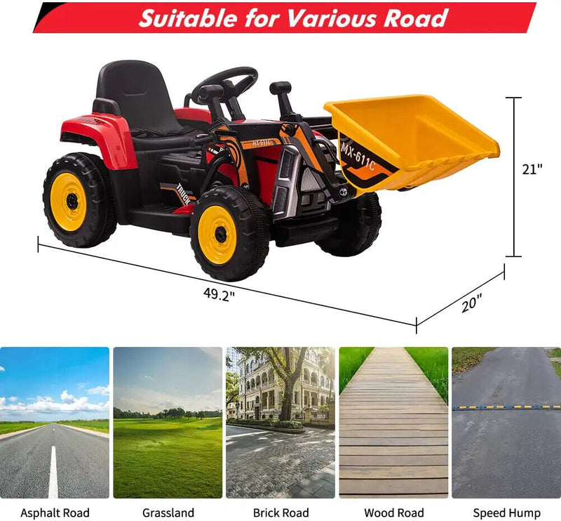 12V Electric Ride-On Excavator Truck for Kids with 3 Speeds, Music, and Remote Control