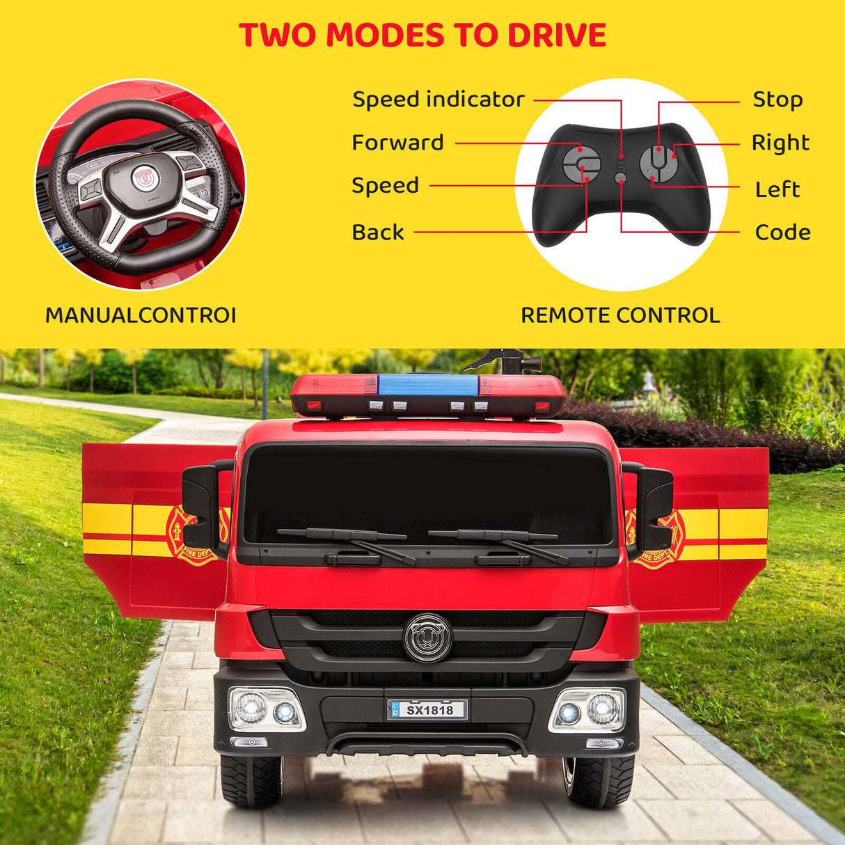 12V Electric Ride-On Fire Truck Toy with Remote Control for Kids Ages 3-7