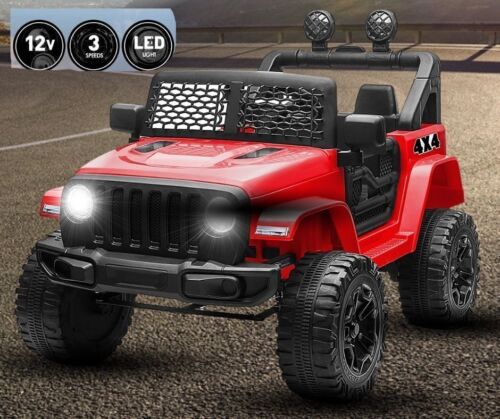 12V Electric Ride-On Jeep Car for Kids with LED Lights, MP3 Player, Remote Control, and 3 Speeds - 7AH Battery Powered