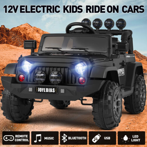 12V Electric Ride-On Jeep for Kids with LED Lights, Music, and Bluetooth Remote Control