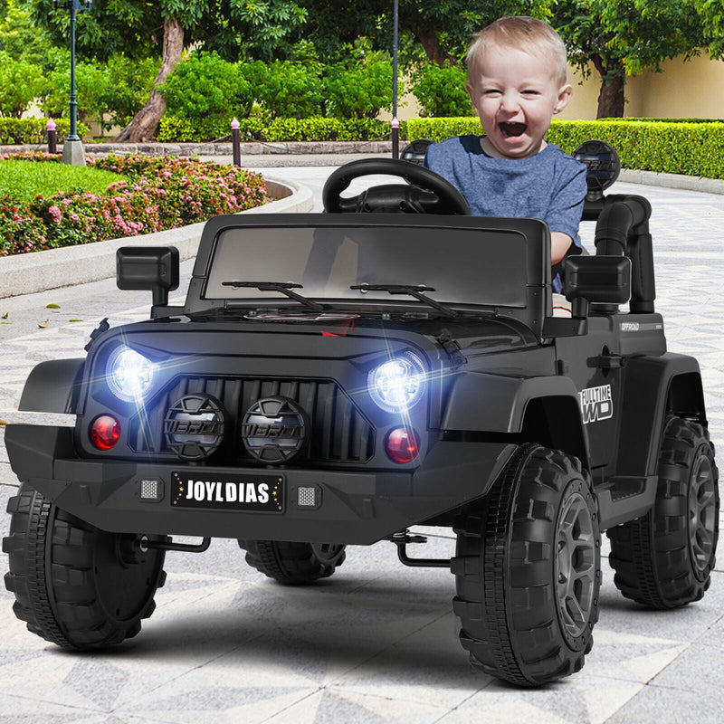 12V Electric Ride-On Jeep for Kids with LED Lights, Music, and Bluetooth Remote Control