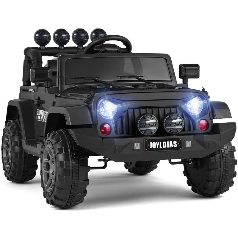 12V Electric Ride-On Jeep for Kids with LED Lights, Music, and Bluetooth Remote Control