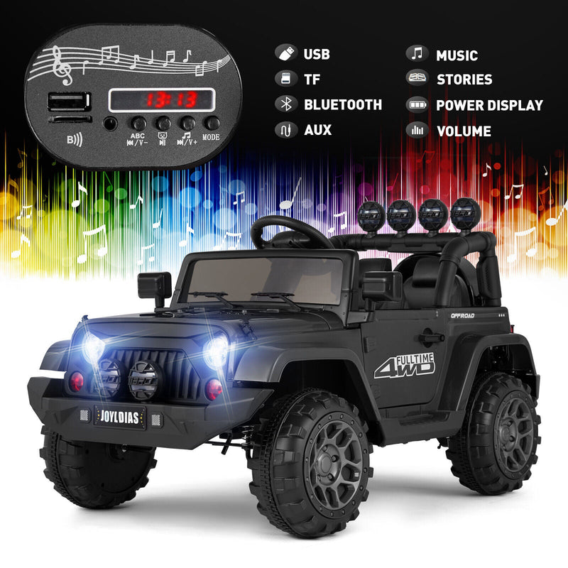 12V Electric Ride-On Truck for Kids with Music, LED Lights, Bluetooth, MP3, and Remote Control
