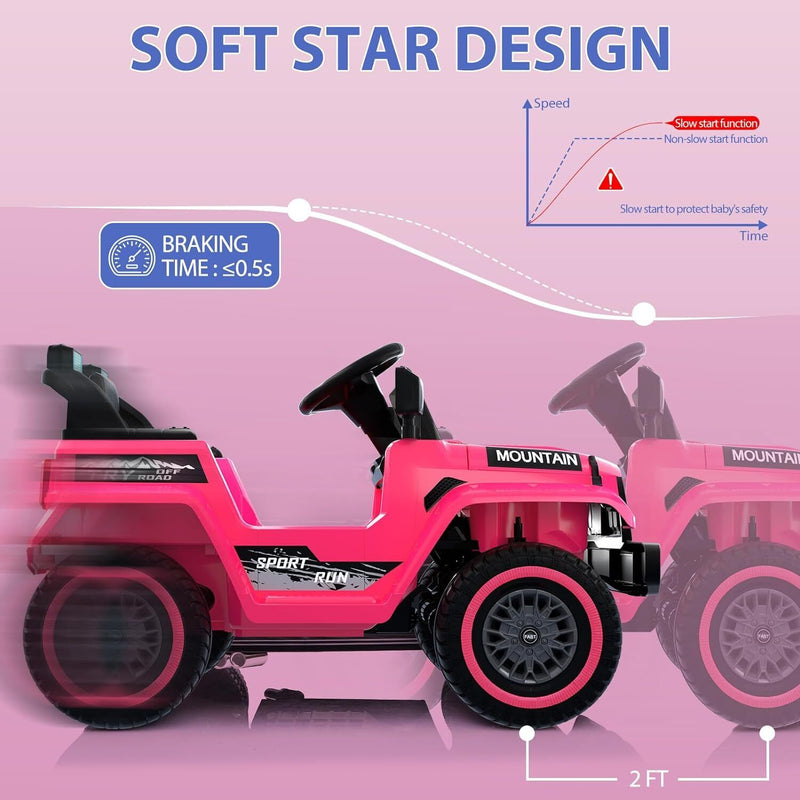 12V Electric Ride On Jeep Toy Car for Kids with Remote Control, Music, and LED Lights - 3 Speed Options