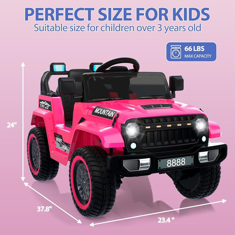 12V Electric Ride On Jeep Toy Car for Kids with Remote Control, Music, and LED Lights - 3 Speed Options