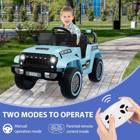12V Electric Ride On Jeep Toy Car for Kids with Remote Control, Music, and LED Lights - 3 Speed Options