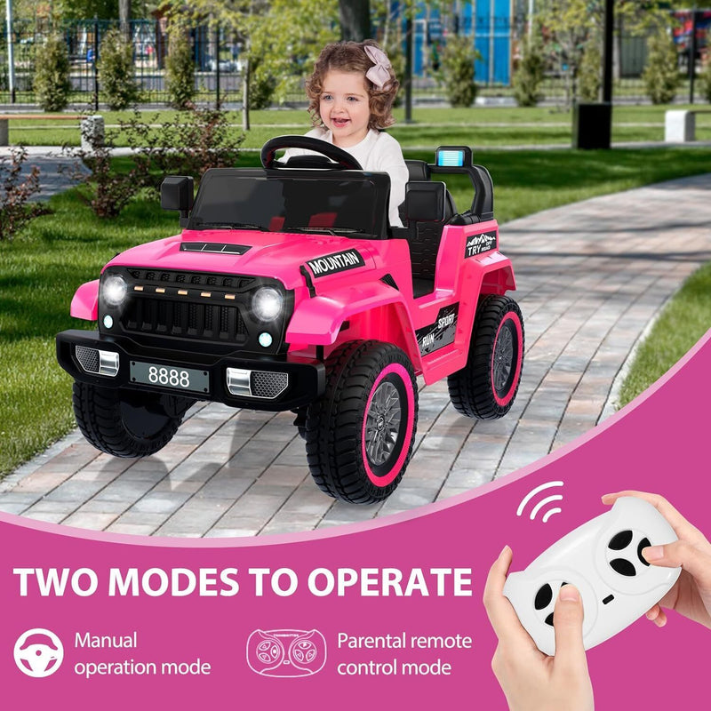 12V Electric Ride On Jeep Truck for Kids with Remote Control and Music - 3 Speed Options