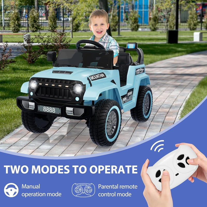 12V Electric Ride On Jeep Truck for Kids with Remote Control and Music - 3 Speed Options