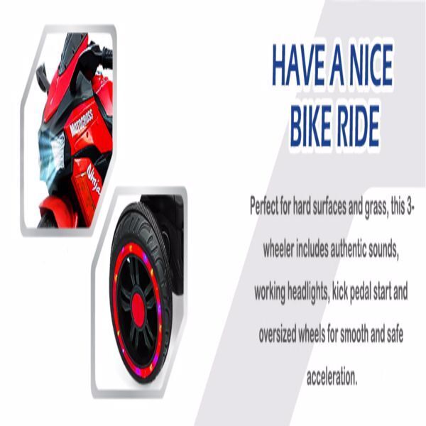 12V Electric Ride-On Motorcycle for Kids - Rechargeable 3 Wheel Motorbike