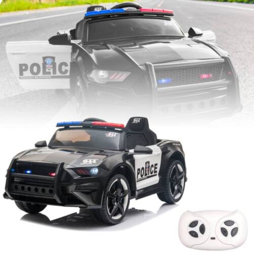12V Electric Ride On Police Car for Kids with Remote Control - Black