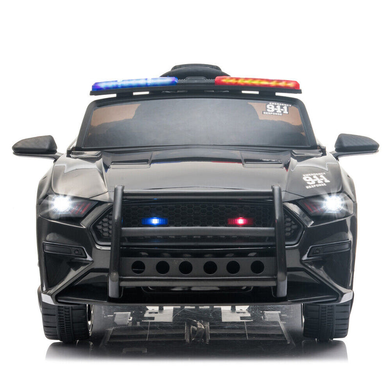 12V Electric Ride On Police Car for Kids with Remote Control - Black