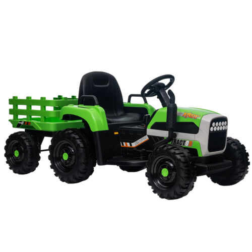 12V Electric Ride On Toy Tractor with Trailer for Kids - Remote Controlled