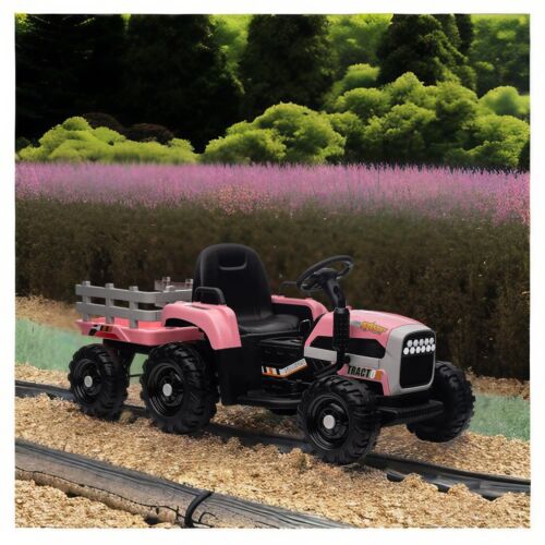 12V Electric Ride On Toy Tractor with Trailer for Kids - Remote Controlled