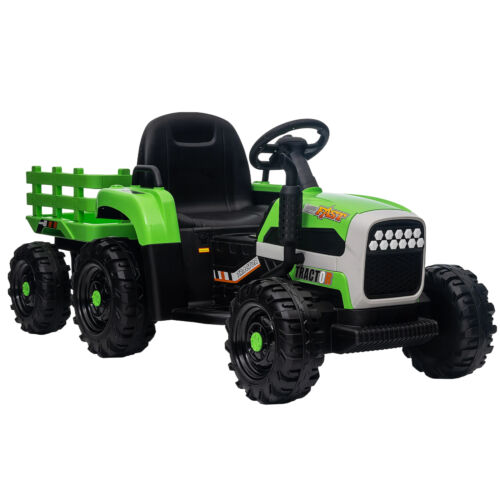 12V Electric Ride On Toy Tractor with Trailer for Kids - Remote Controlled