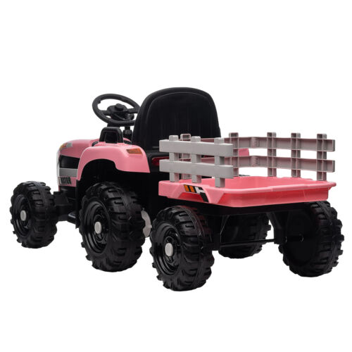 12V Electric Ride On Toy Tractor with Trailer for Kids - Remote Controlled