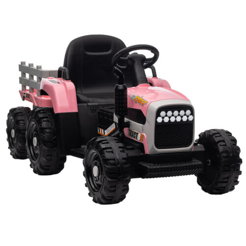 12V Electric Ride On Toy Tractor with Trailer for Kids - Remote Controlled