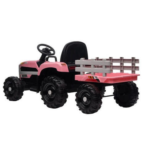 12V Electric Ride On Toy Tractor with Trailer for Kids - Remote Controlled