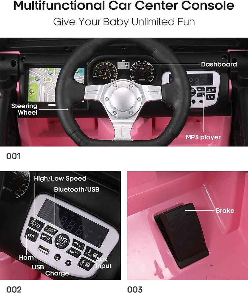 12V Electric Ride-On Car for Kids with Bluetooth MP3 and Remote Control - Pink
