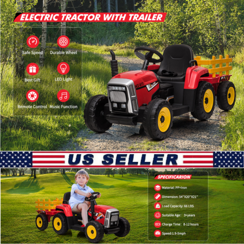12V Electric Ride-On Tractor Car with Remote Control - Perfect Gift for Kids