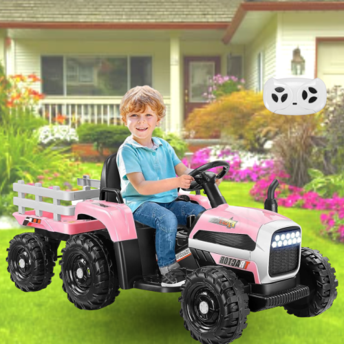 12V Electric Ride-On Tractor for Kids with Remote Control and Trailer Attachment
