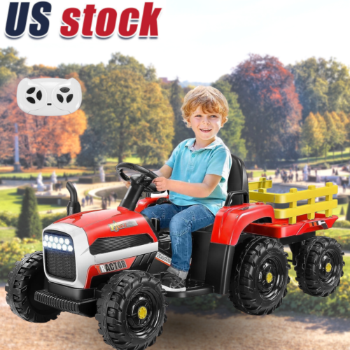 12V Electric Ride-On Tractor for Kids with Trailer and Remote Control