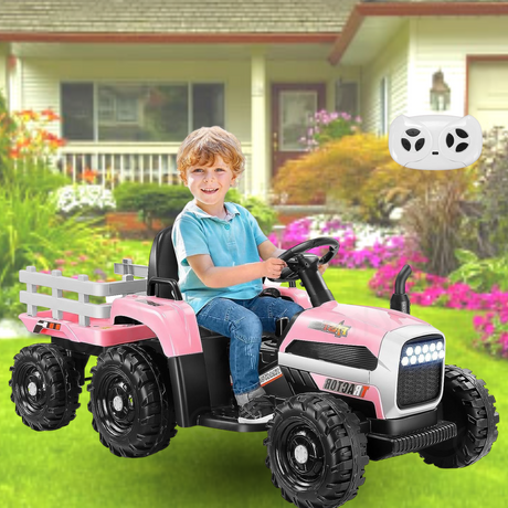 12V Electric Ride-On Tractor with Trailer for Kids by Hikole