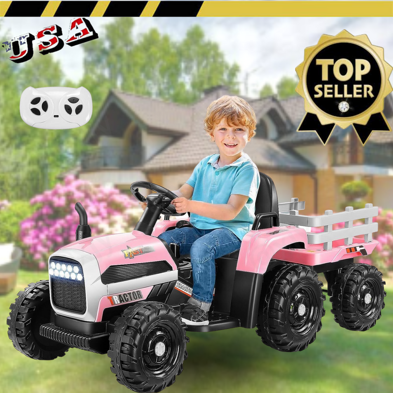 12V Electric Ride-On Tractor with Trailer for Kids by Hikole
