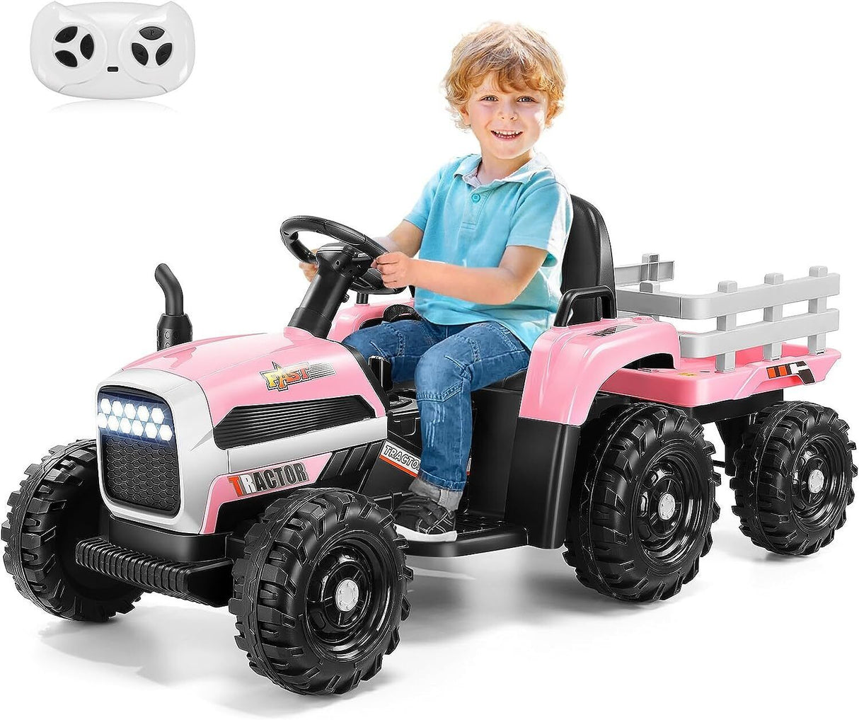 12V Electric Ride-On Tractor with Trailer for Kids by Hikole