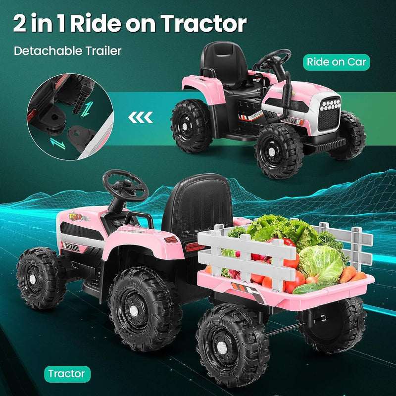 12V Electric Ride-On Tractor with Trailer for Kids by Hikole