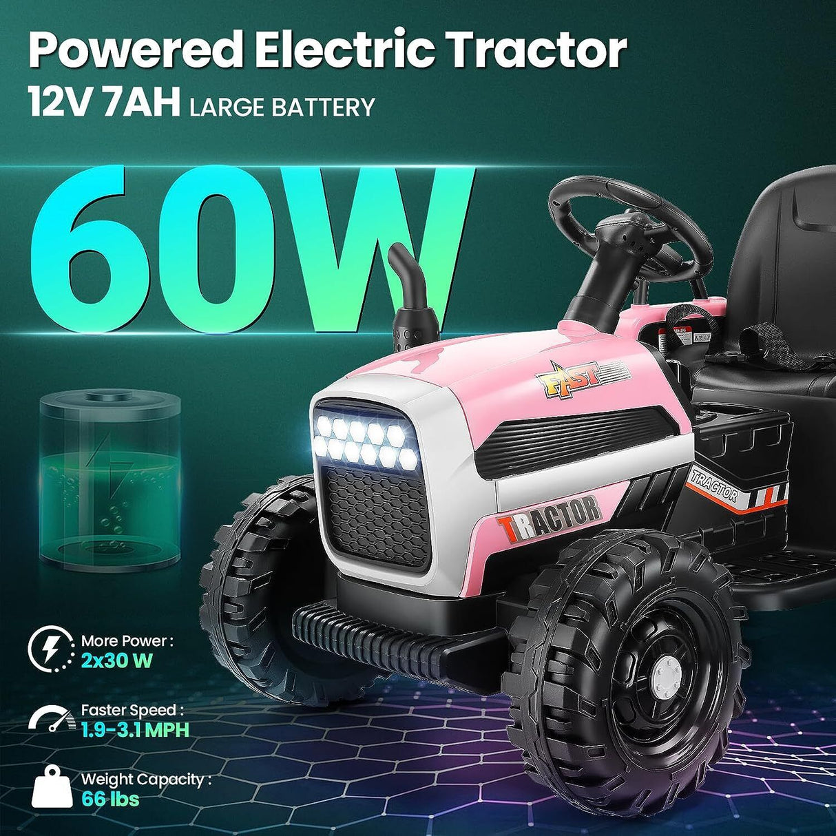 12V Electric Ride-On Tractor for Kids with Remote Control and Trailer Attachment