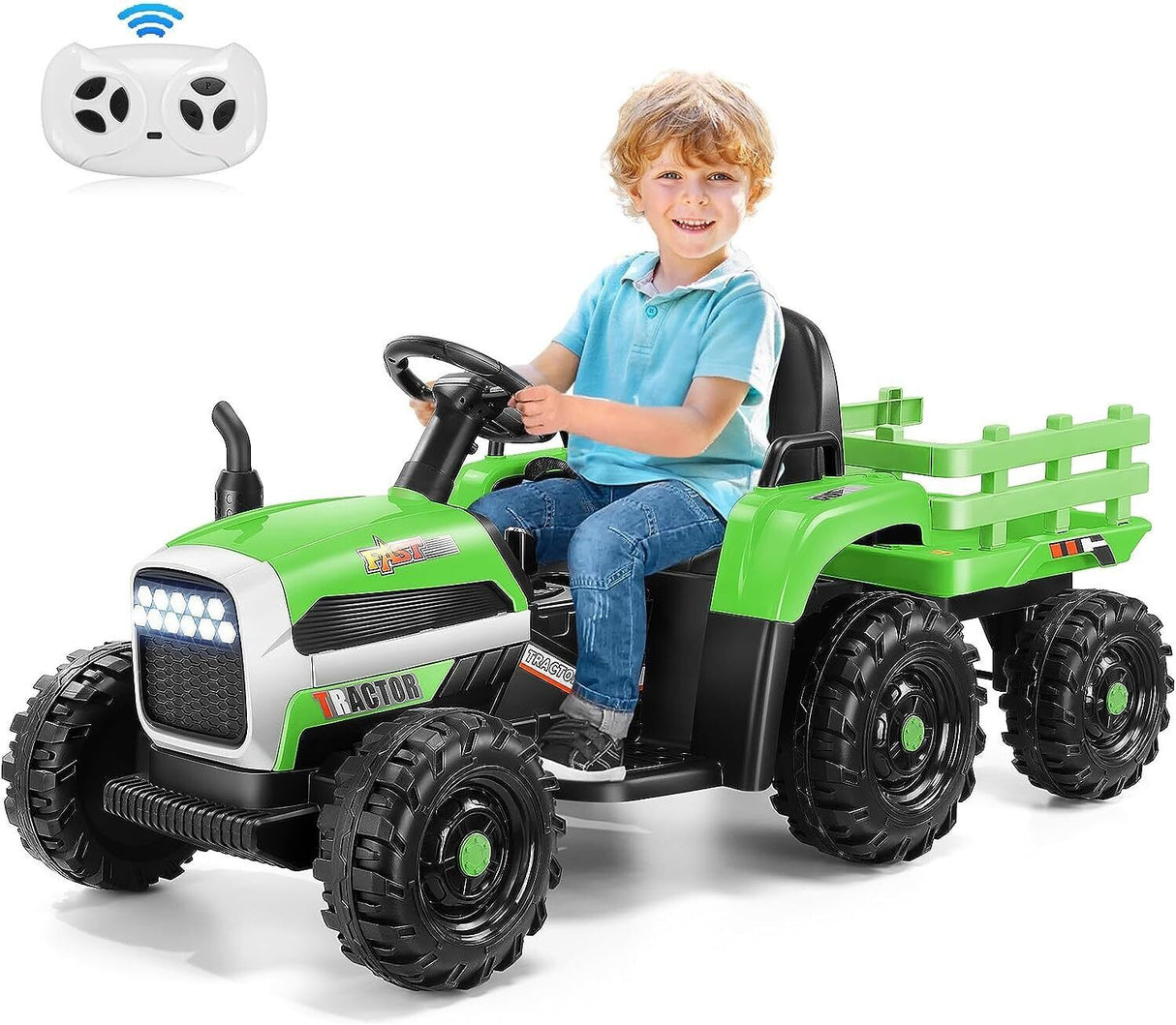 12V Electric Ride-On Tractor for Kids with Remote Control and Trailer Attachment