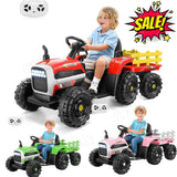 12V Electric Ride-On Tractor for Kids with Trailer Attachment